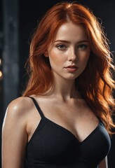 Fiery Elegance: Red-Haired Individual in Chic Black Attire