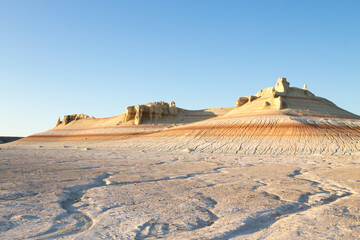 Kyzylkup area landscape, Mangystau desert. Rock strata formations