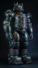 Sci-fi style retro toy model robot figure with armor and lamps on the chestplate