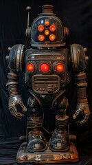 Rusty little robot toy figure on isolated background