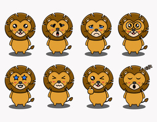cute vector design illustration lion mascot bundle emoji