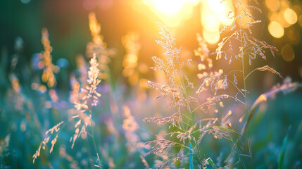 Sun Shining on Field of Tall Grass