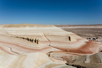 Kyzylkup plateau landscape, Mangystau desert. Rock strata formations