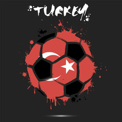 Abstract soccer ball with Turkey national flag colors. Flag of Turkey in the form of a soccer ball made on an isolated background. Football championship banner. Vector illustration