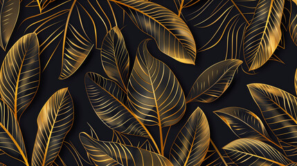 Gold Leaves on Black Background