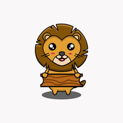 cute vector design illustration of a lion mascot holding a board