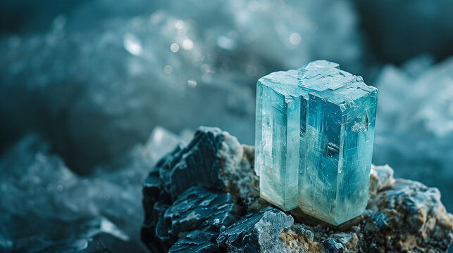 close shot of a nice piece aquamarine stone crystail