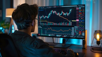 Someone observing a detailed crypto chart on a high-definition monitor