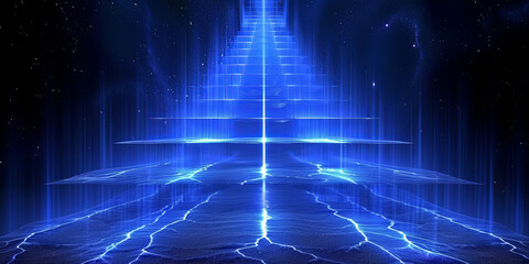 A blue sky with a large blue structure in the middle