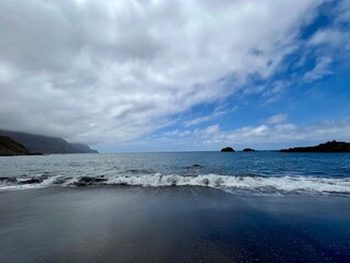 Seaside view to the beach Playa del Roque de las Bodegas and Roque de las Animas mountain from the Roque de las Bodegas, Almáciga, Anaga Rural Park, Santa Cruz de Tenerife, Canary Islands, Spain