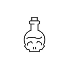 Skull poison bottle icon. A minimalist design symbolizing danger and toxicity, often used to represent hazardous substances and warnings in alchemy, medicine and cautionary labels. Vector illustration