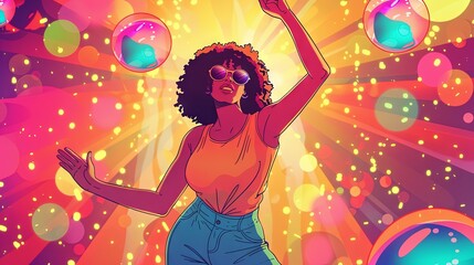 Retro disco party girl concept drawing painting art wallpaper background