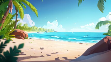 Naklejka premium Seaside shore ocean resort concept drawing painting art wallpaper background