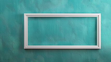 White frame in a horizontal layout against a vibrant teal wall, accentuating its simplicity.