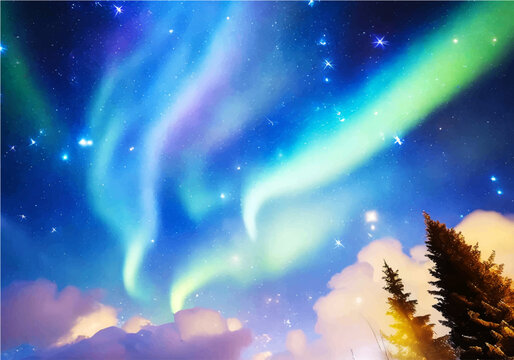 幻想的なオーロラの風景6
一枚レイヤー（レイヤー分けはされていません）
