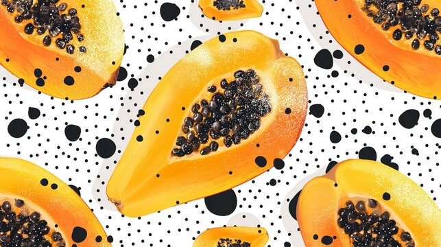 Papaya pattern. Hand drown flat summer  illustration. Concept print for web banner.
