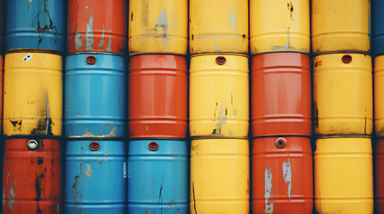 Industrial Storage with Rows of Oil Barrels