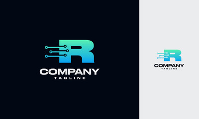 Letter R Gradient color logotype design with Dot Linked,Shape symbol, Technology and Digital Connection concept,All colors and text can be modified