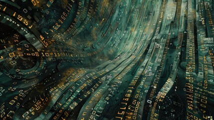 Data Encryption: A visually striking image of data streams transformed into intricate patterns of...