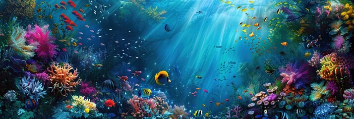 Fototapeta premium colorful underwater scene with tropical fish and coral