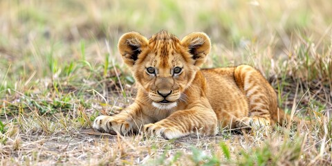 photo of cute baby lion cub