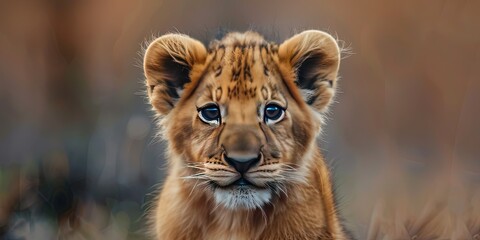 Obraz premium photo of cute baby lion cub