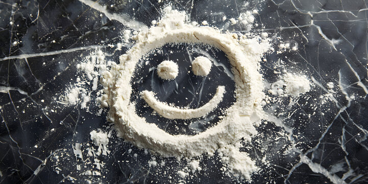 Smiley Face in Salt/Sugar/Flour on Marble