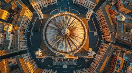 Obraz premium Exhibit an aerial view of the Pantheon, showcasing its perfectly symmetrical design and its position in the urban landscape of Rome
