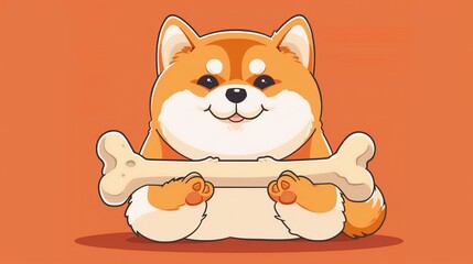 Cute Shiba Inu Holding Bone. Generative Ai