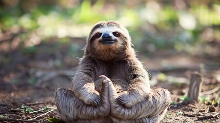 Fototapeta premium Cute Sloth Yoga on background . Generative Ai