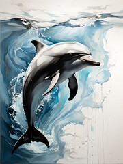 Dolphin Impressionist Ocean Environment Art 