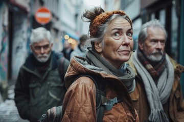Portrait of senior couple walking in the city. Focus on woman - Powered by Adobe