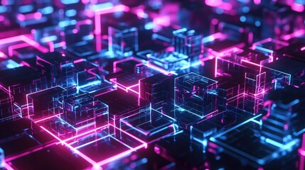 Obraz premium Abstract cubic neon background.