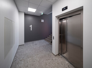 Staircase in a modern residential building in a European city.