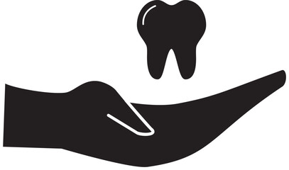 illustration of a tooth icon on a hand, the concept of providing dental services