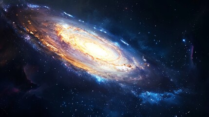A beautiful spiral galaxy in deep space, with the Andromeda nebula in focus and visible stars