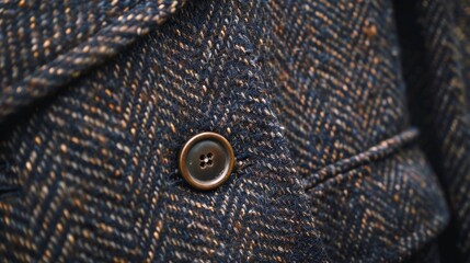 Closeup of the button on a men's wool jacket