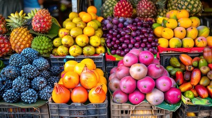  fresh and juicy exotic fruit at tropical market