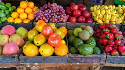  fresh and juicy exotic fruit at tropical market