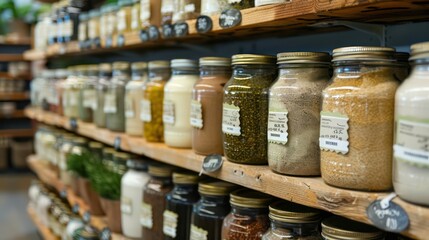 health food store shelves stocked with organic products