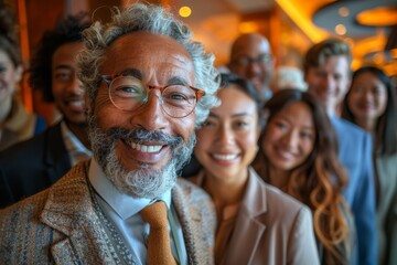 Cheerful group with diverse backgrounds gathers for a cozy photo