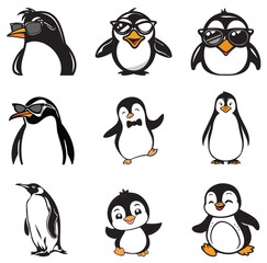 set of penguin vector designs, penguin logo, penguin cartoon, penguin vector, penguin, icon, ice, happy, graphic, flat, element, drawing, design, decoration, cute, concept, cold, character, cartoon