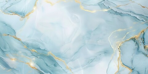 Marble blue gold. Abstract blue and white marble background with golden lines, liquid art painting in the style of watercolor