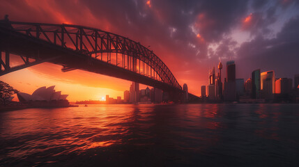 Naklejka premium Sydney Harbour Bridge at Sunset - Sydney Stock Videos & Royalty-free Footage