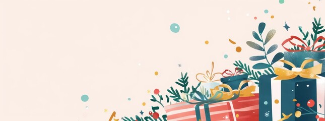 christmas gifts, presents stacked, color background