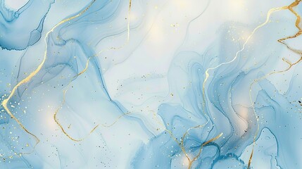 Marble blue gold. Abstract blue and white marble background with golden lines, liquid art painting in the style of watercolor