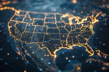 A map of the United States with a glowing outline