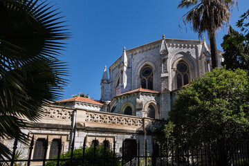 Roman Catholic Basilica of Notre Dame de Nice (Basilique de Notre-Dame-de-l'Assomption de Nice, 1864 -1868) on the Avenue Jean Medecin in the center of Nice. Nice, France.