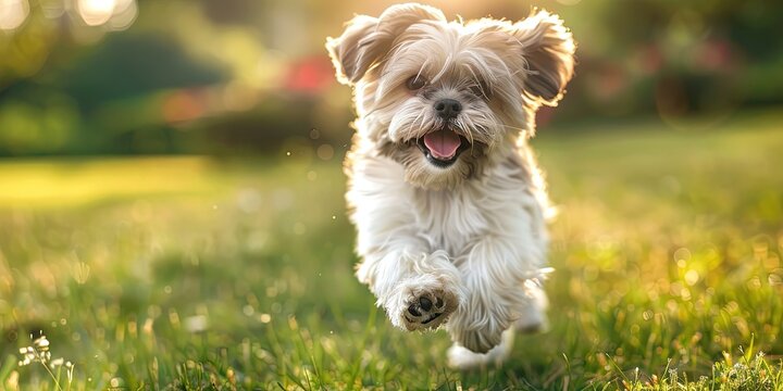 happy shih tzu puppy in the yard