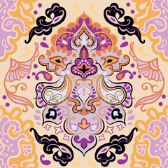 Beautiful vector damask seamless pattern. Indian medallion background. Mandala style. Ornament for print, textile, fabric, texture, wrapping paper, cover.